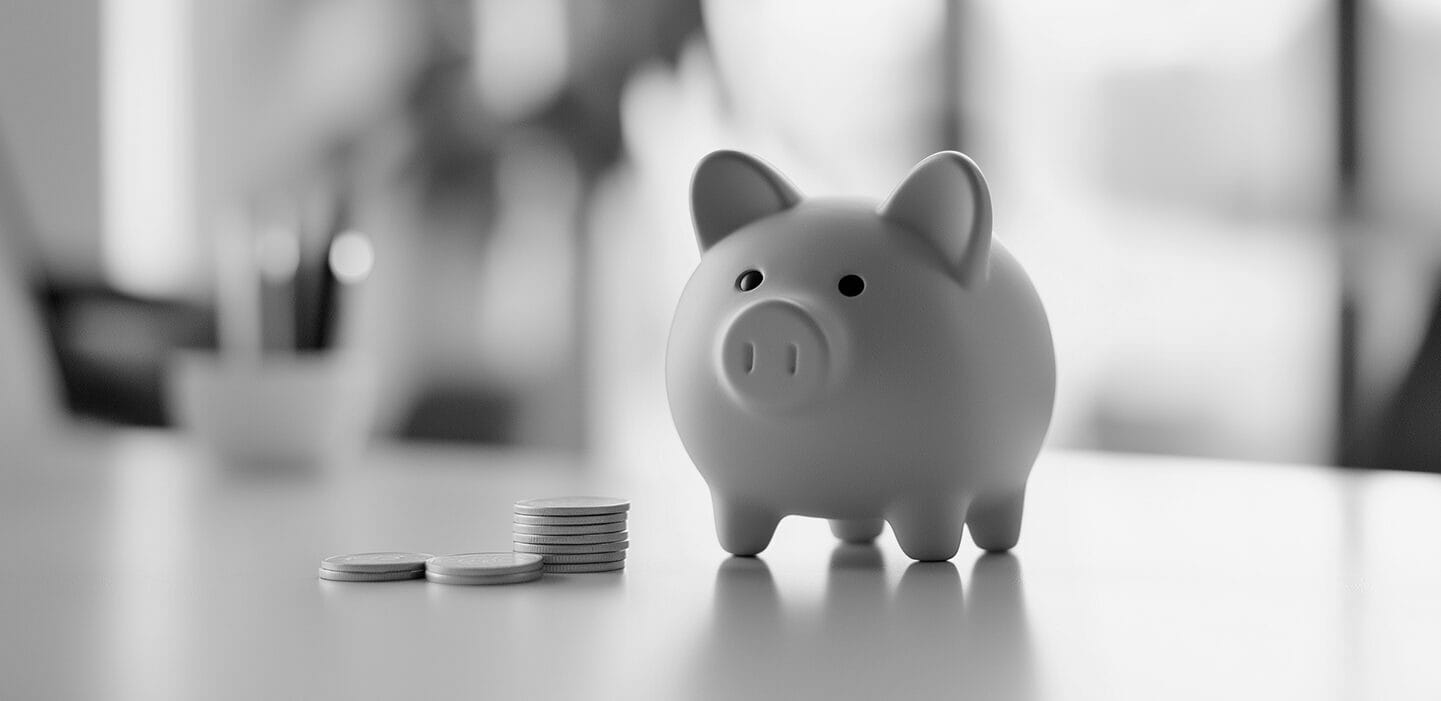 Piggybank and coins to represent cost of software development insurance