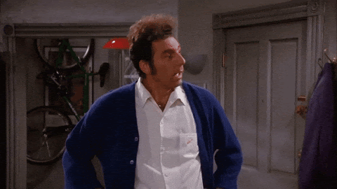 Gif of Kramer from Seinfeld, with text reading: Hey a rule is a rule, and let's face it, without rules, there's chaos