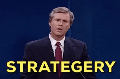 GIF of Will Ferrell impersonating George W. Bush and saying "Stategery"