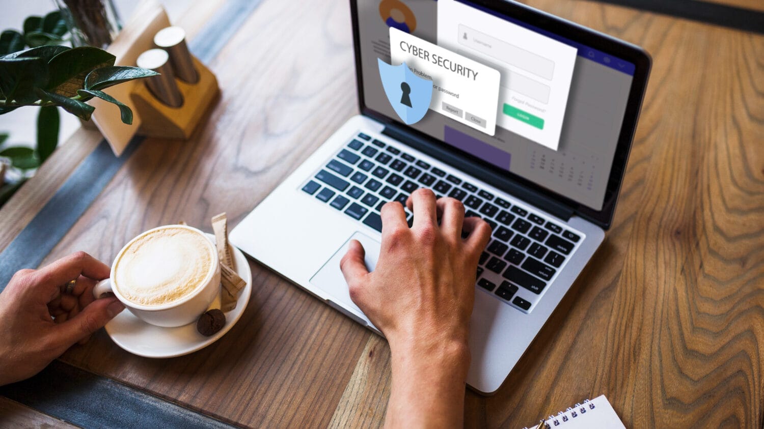 Cyber security insurance shown on laptop during secure online activity