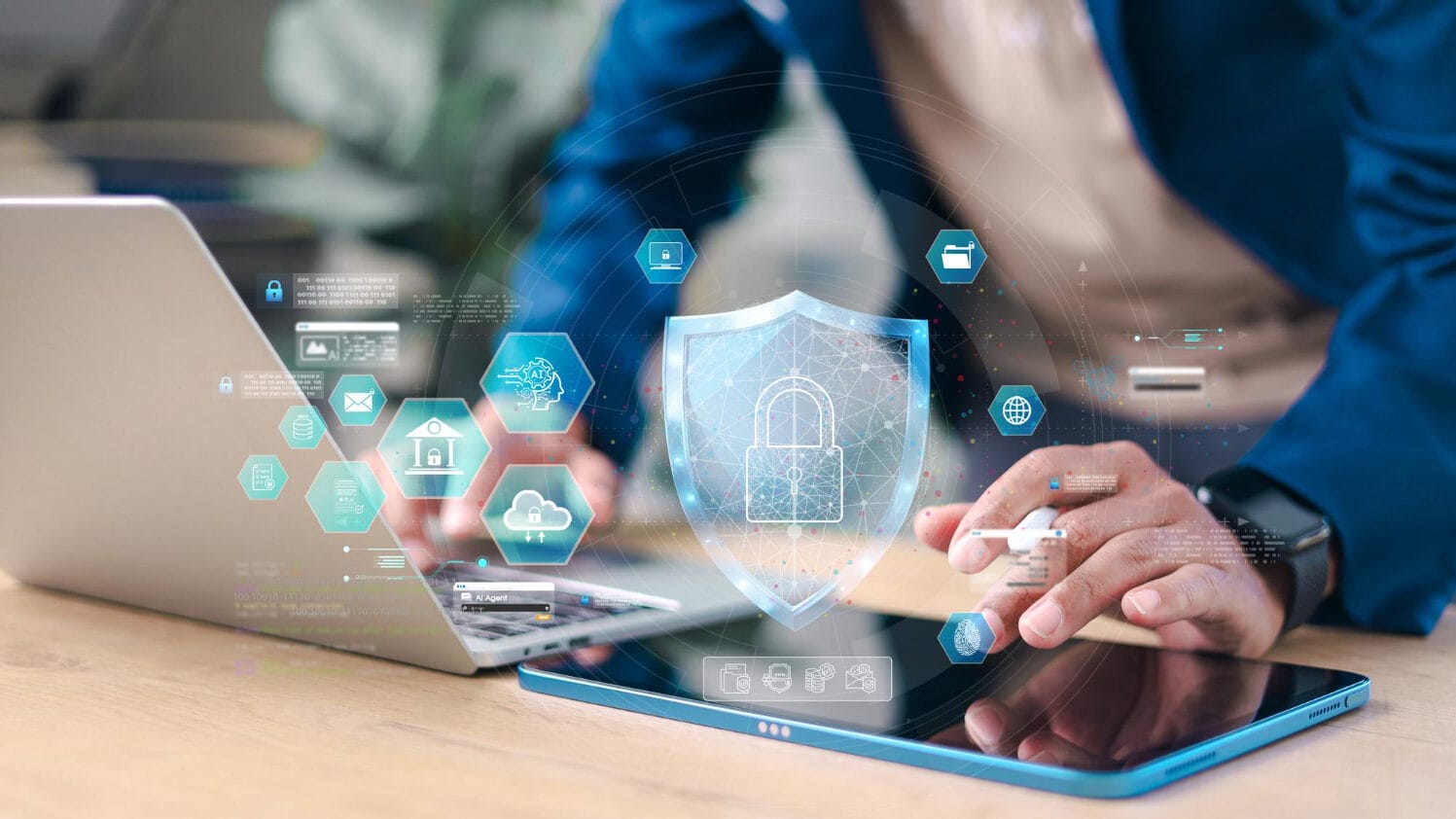 Digital security icons representing cyber errors and omissions insurance