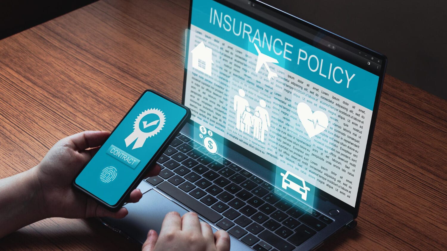 Media liability insurance policy review on laptop and mobile device