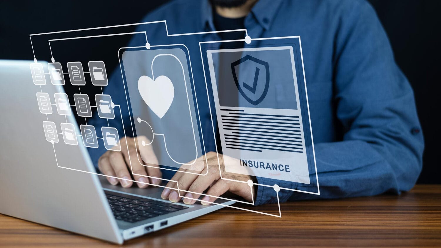 Cyber insurance for small business shown on laptop with digital policy and security icons