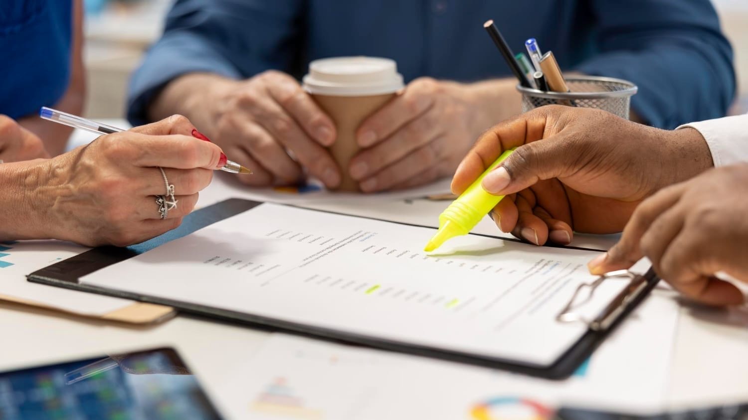 Business team reviewing financial documents